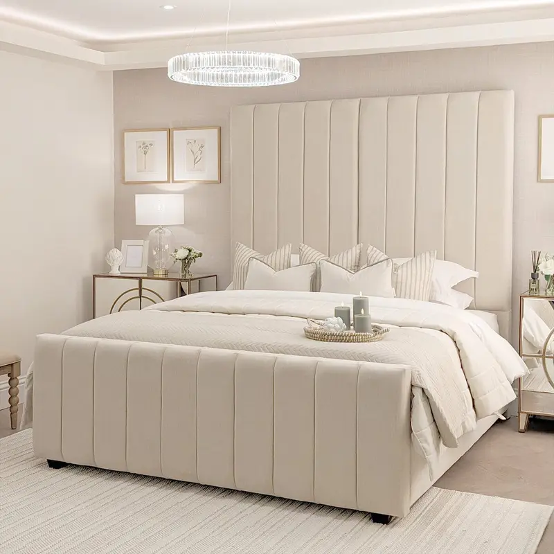 Zana Beige Textured Luxury Panelled Bed