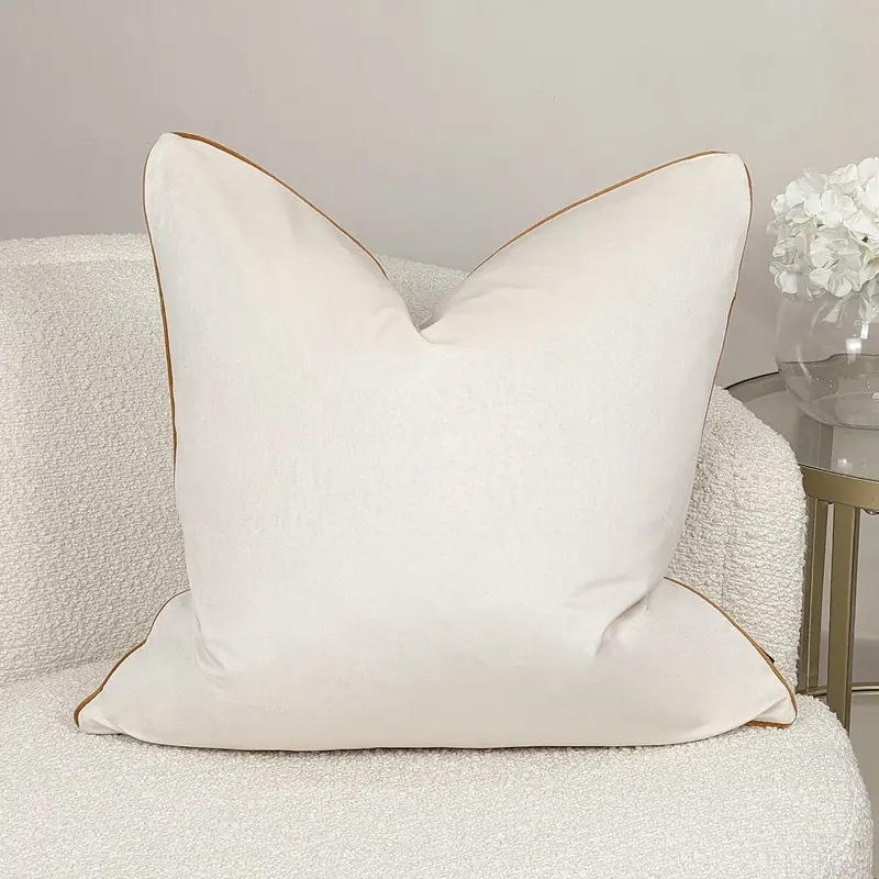 Zara Ecru Velvet Cushion with Rust Piping - 55x55cm