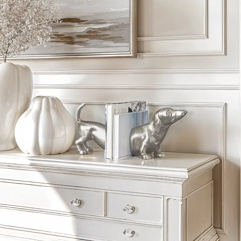Zenaida Silver Metal Sausage Dog Decorative Bookends