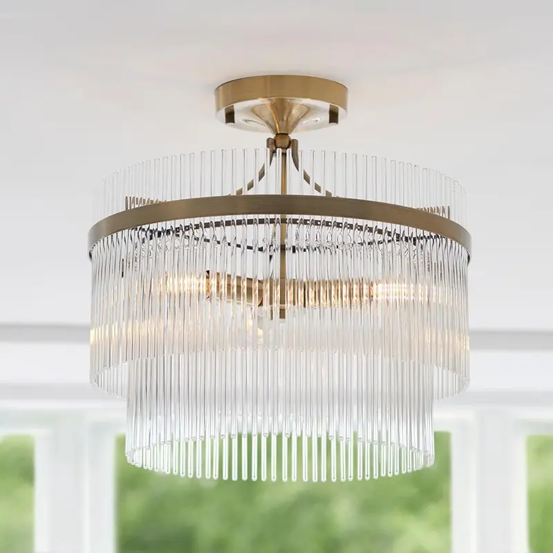 Abella Light Gold 3 Light Semi Flush Pendant Ceiling Light