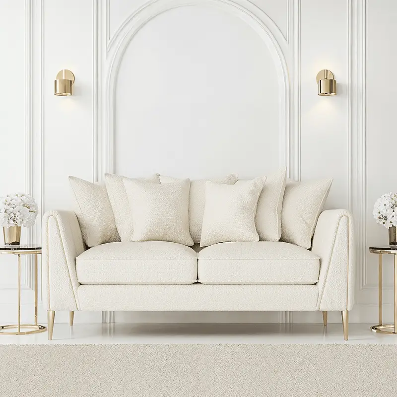 Alaina Cloud Boucl Scatter Back 2 Seater Sofa with Gold Legs
