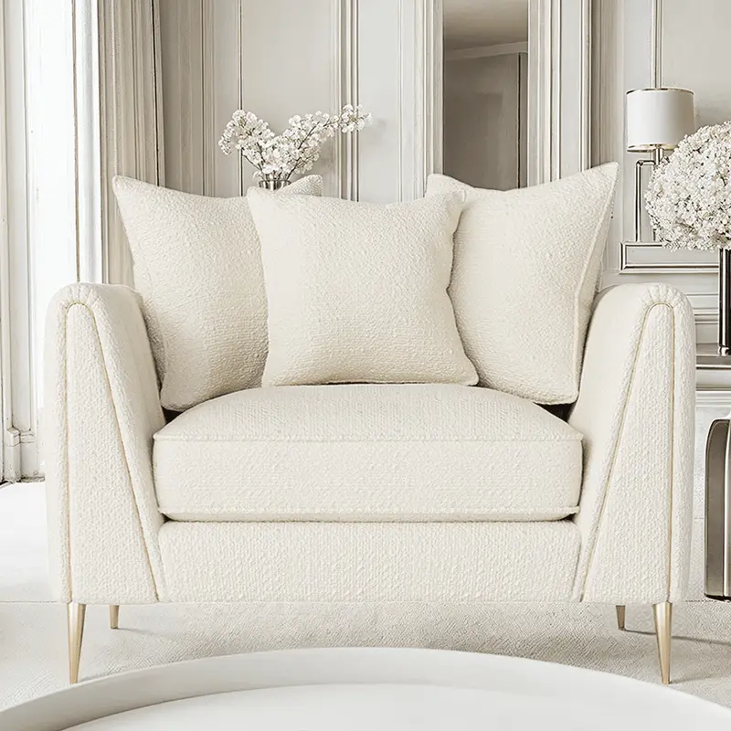 Alaina Cloud Boucl Scatter Back Armchair with Gold Legs