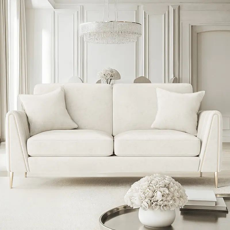 Alaina Cream Velvet 3 Seater Sofa with Gold Legs
