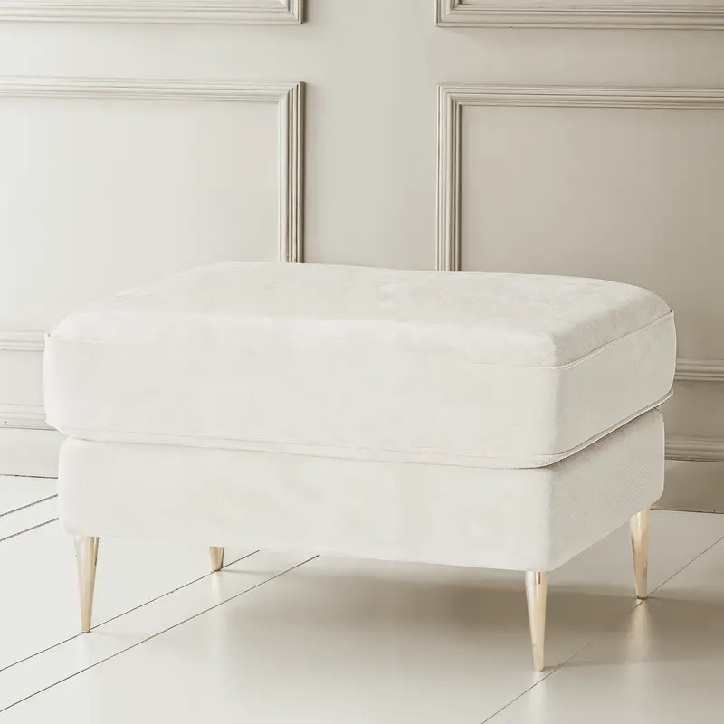 Alaina Cream Velvet Footstool with Gold Legs