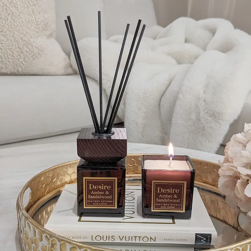 Amber & Sandalwood Tinted Glass Candle & Reed Diffuser Gift Set