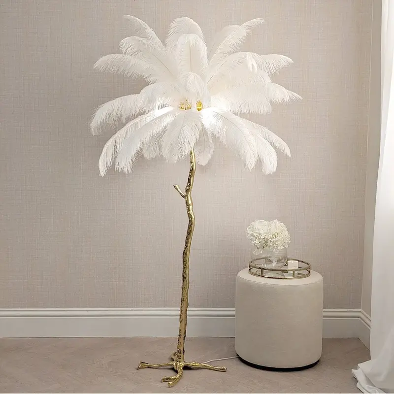 Angelina Premium Cream & Gold Feather Floor Lamp