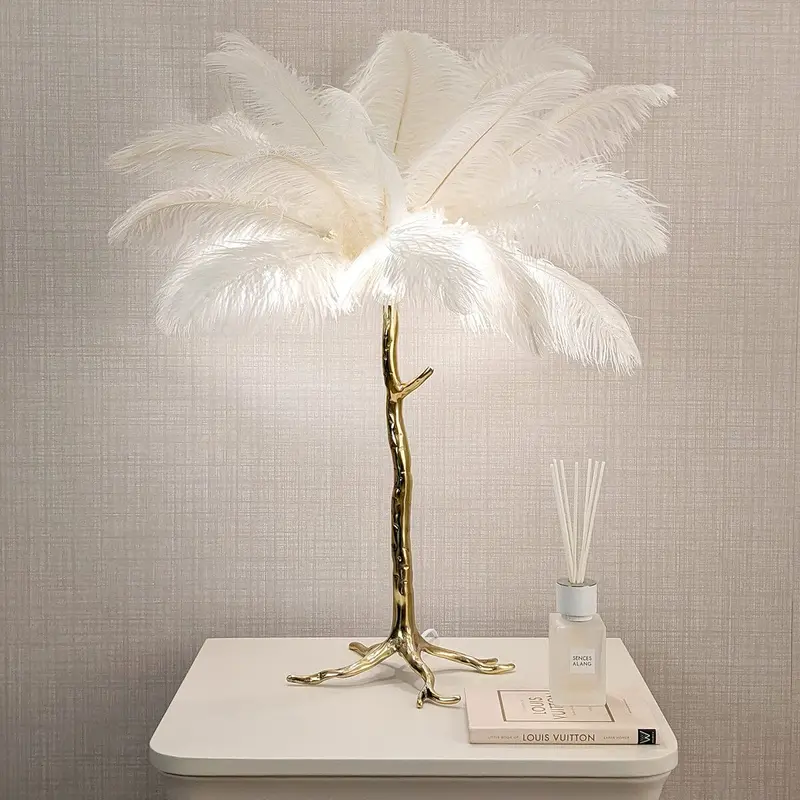 Angelina Premium Cream & Gold Feather Table Lamp