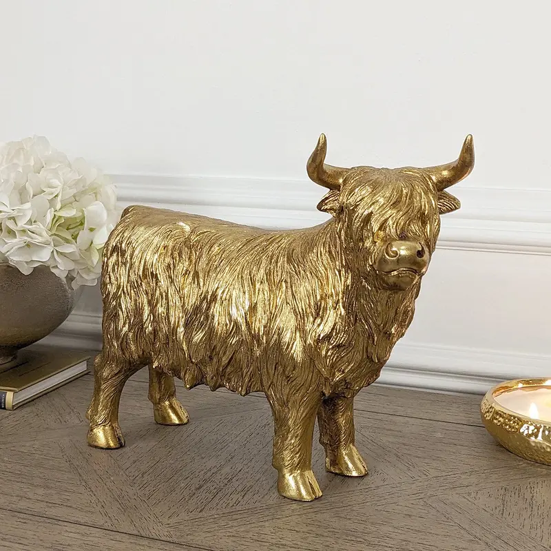 Angus Large Gold Highland Cow Ornament