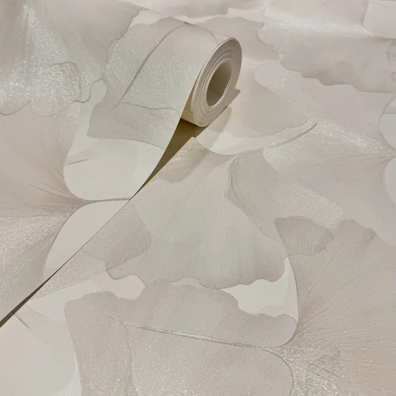 Athena Cream Metallic Gingko Leaf Patterned Wallpaper