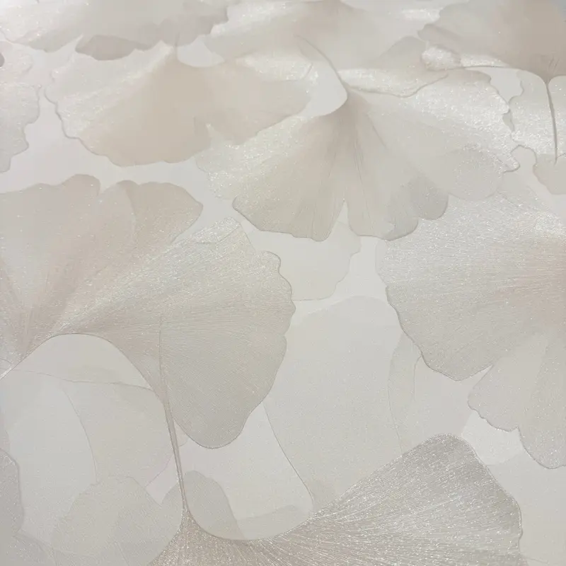 Athena Cream Metallic Gingko Leaf Patterned Wallpaper Sample