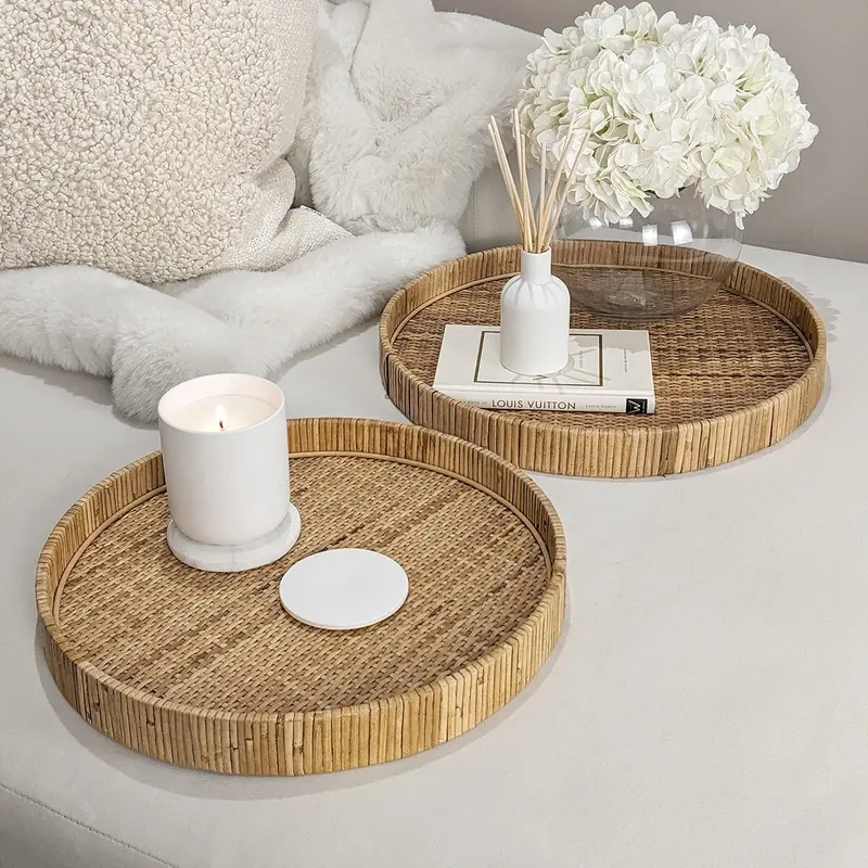 Bree Set of 2 Natural Rattan Round Trays