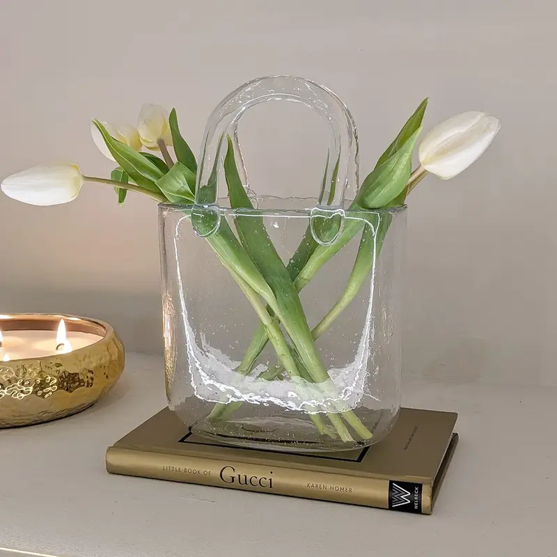 Carina Petite Bubbled Glass Decorative Handbag Vase