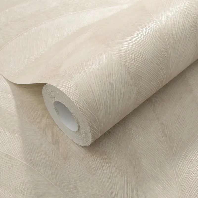 Darcy Cream Feathers Metallic Patterned Wallpaper