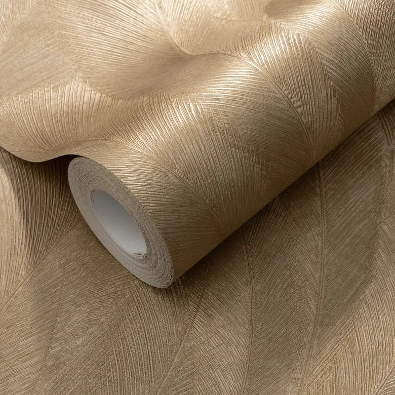 Darcy Golden Feathers Metallic Patterned Wallpaper