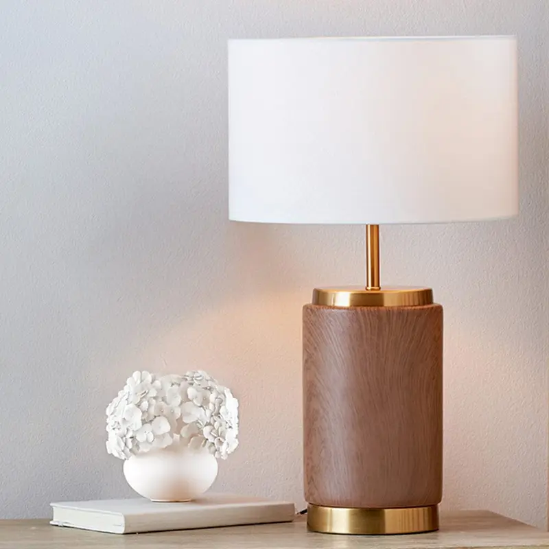 Ella Wood Effect Ceramic Table Lamp with White Shade