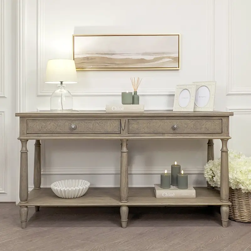 Elysium Natural Wood Large 2 Drawer Console Table