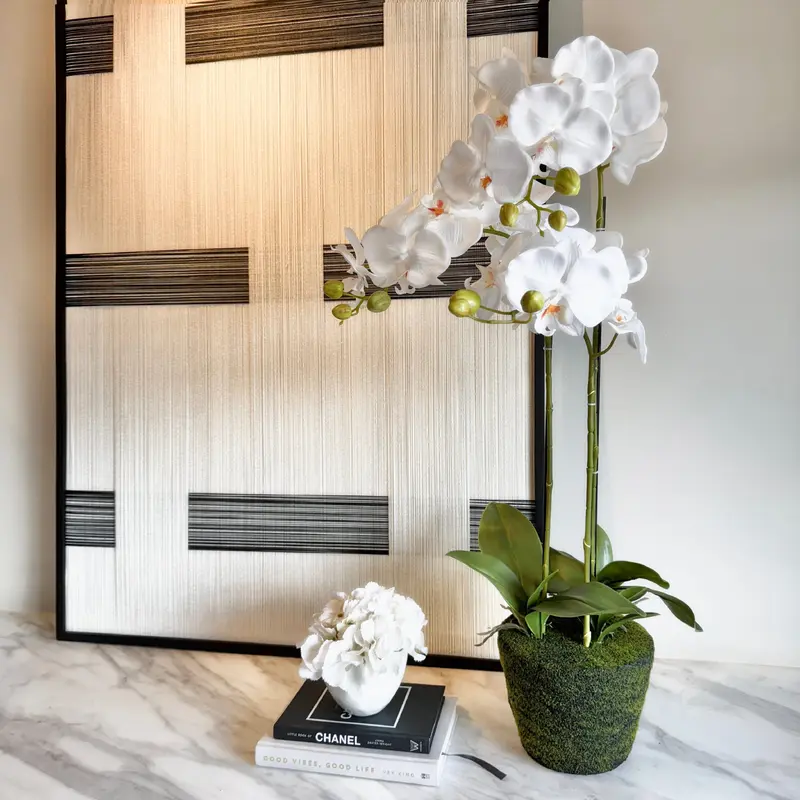 Faux White Orchid in Moss Pot