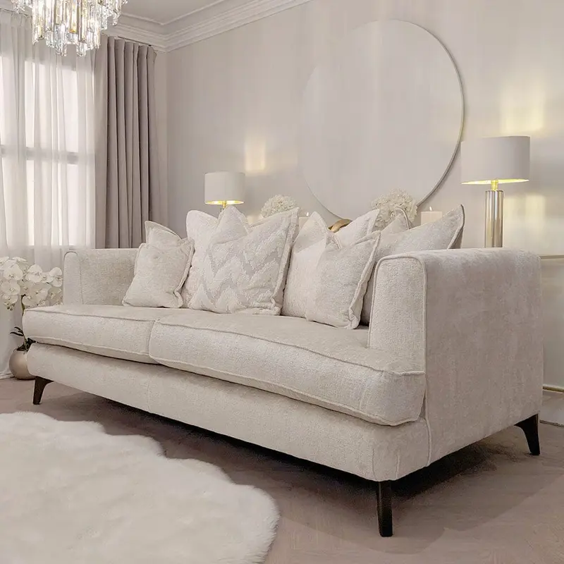Gisele Oyster Textured Chenille, Pillowback Sofa Range With Walnut Legs