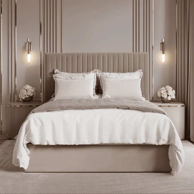 Harriet Beige Velvet Channelled Ottoman Bed