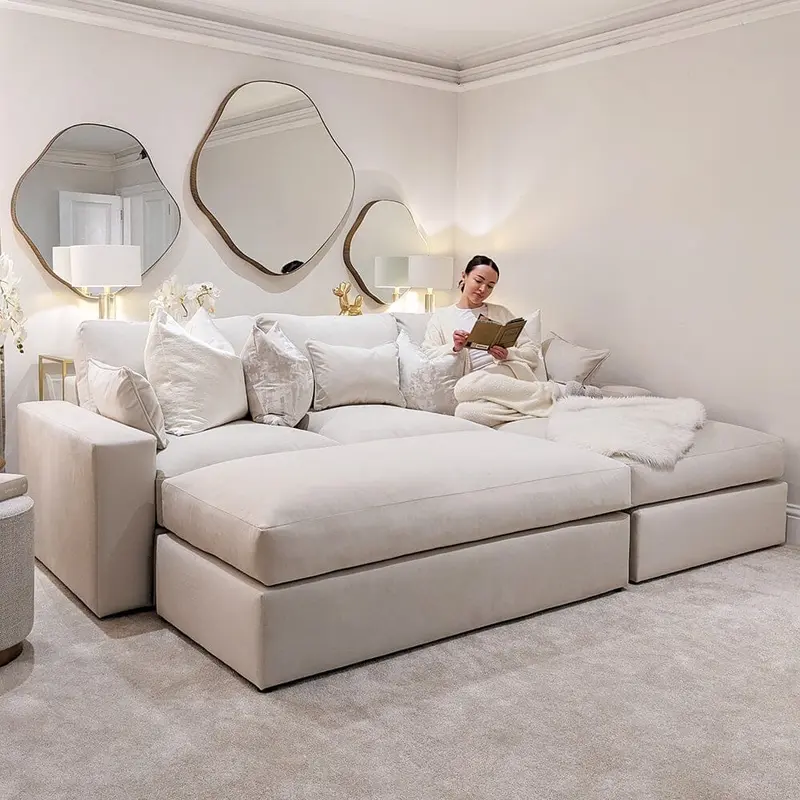 In Stock - Tribeca Cream Velvet Large Footstool