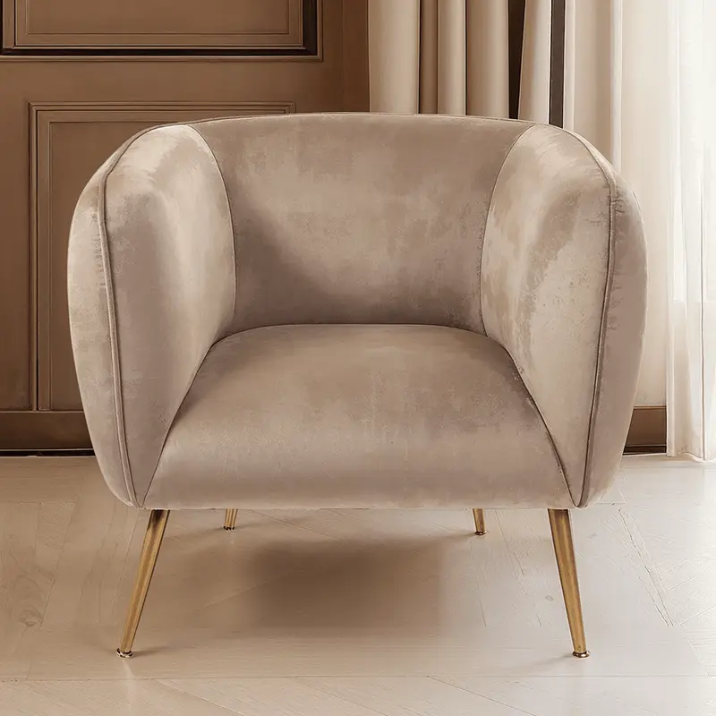 Juliana Beige Velvet Accent Chair with Metal Legs