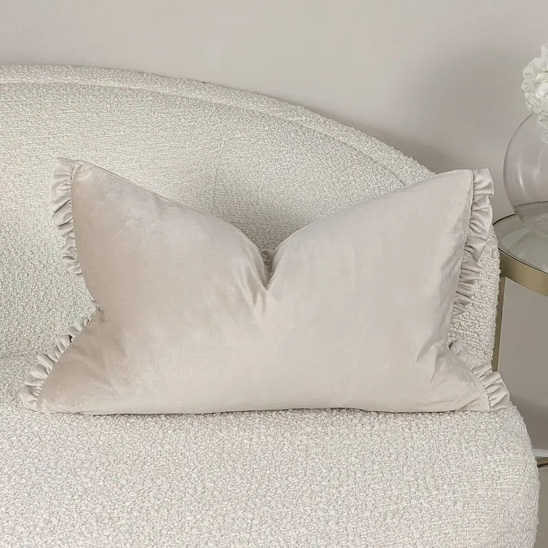 Katrina Cream & Nude Frill Edge Bolster Cushion - 30x50cm