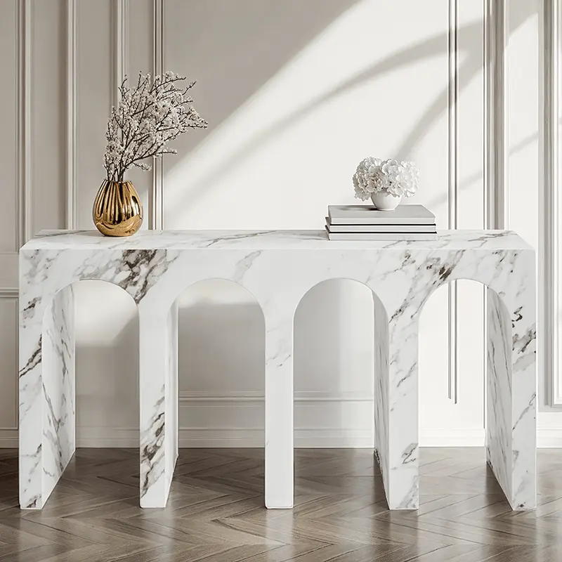 Kyoto Luxury White Marble Effect Arched Console Table