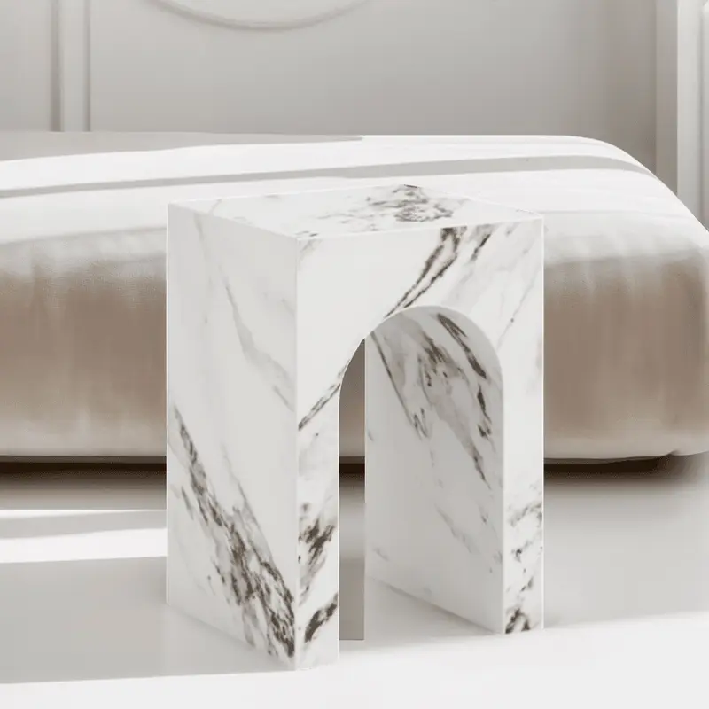Kyoto Luxury White Marble Effect Arched Side Table