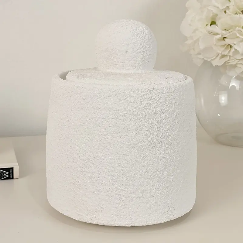 Laurel White Textured Decorative Jar