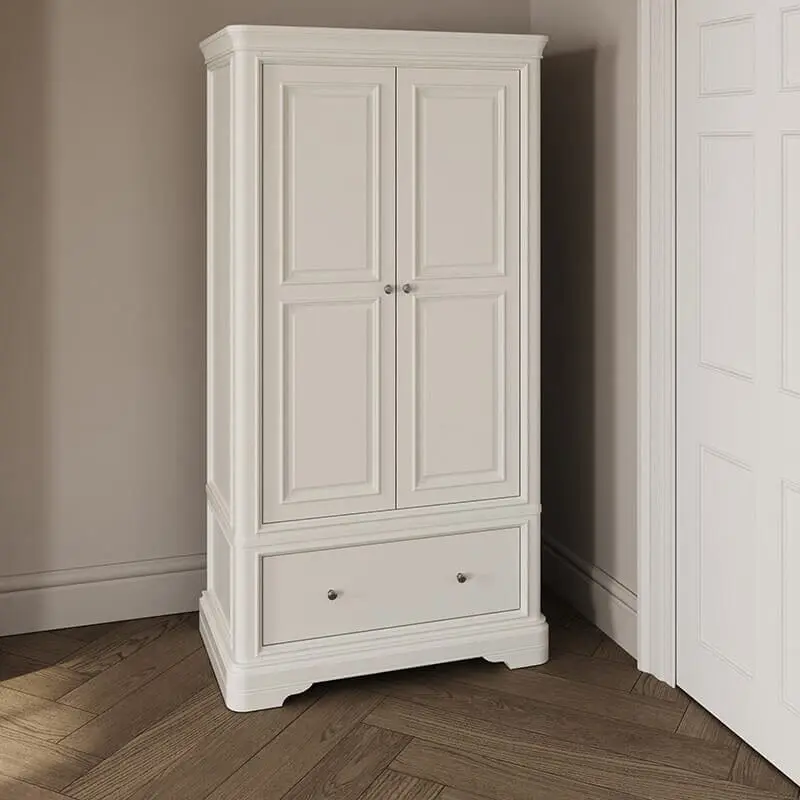 Louvre White Wooden 2 Door 1 Drawer Wardrobe