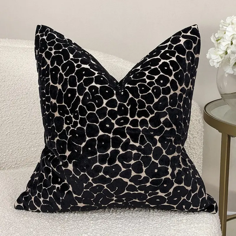 Macy Black & Cream Leopard Print Cushion - 43x43cm