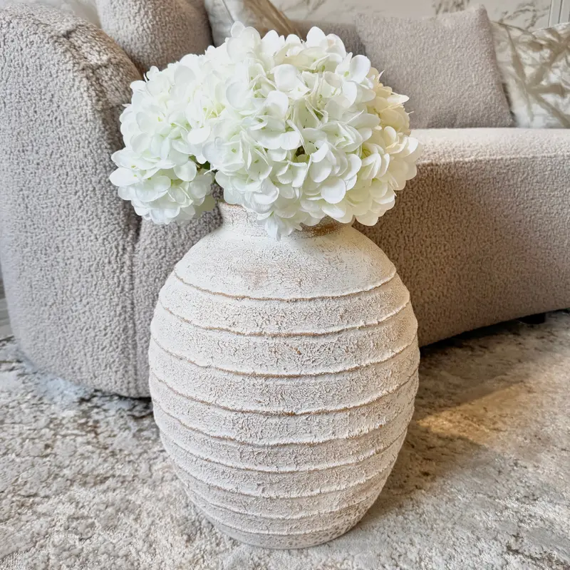 Marella Medium Distressed White Wash Decorative Ribbed Vase