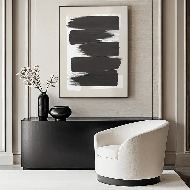 Matilda Monochrome Beige & Black Abstract Paint Stroke Framed Canvas Wall Art