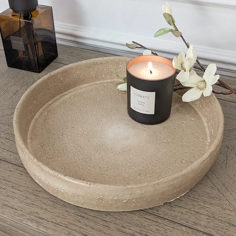 Seanna Taupe Distressed Round Decorative Tray