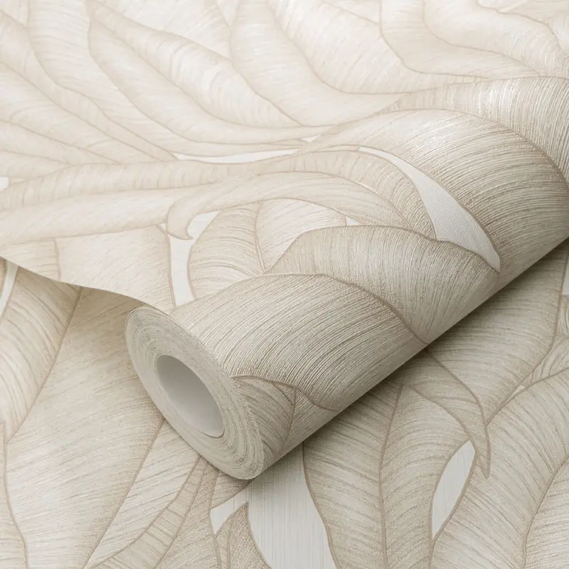 Sia Neutral Leaf Print Patterned Wallpaper