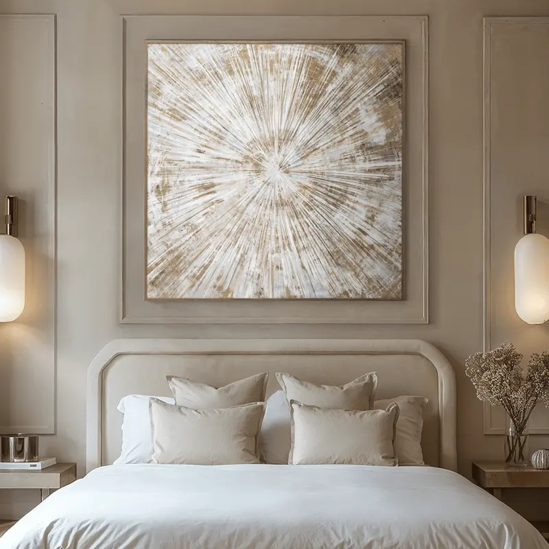 Sunburst Cream & Gold Framed Canvas Wall Art