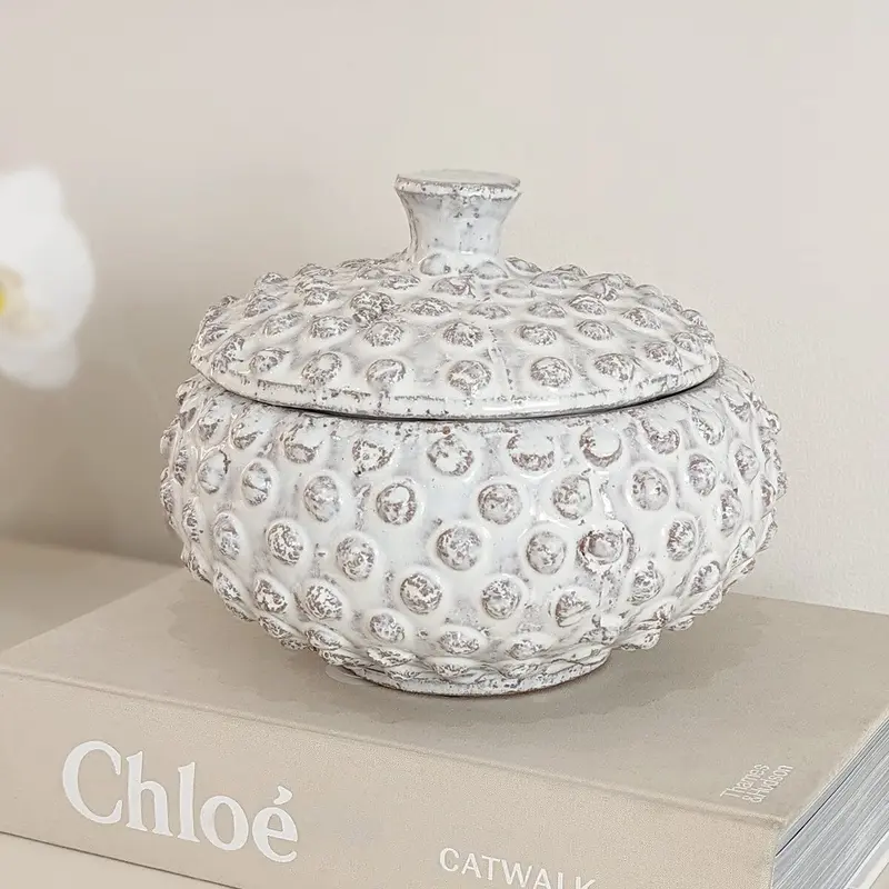 Sylvie White Bobbled Distressed Decorative Jar