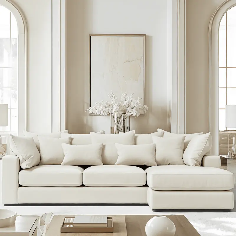 Victoria Cream Velvet Large Chaise End Sofa