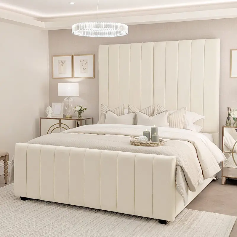 Zana Ivory Textured Luxury Panelled Bed