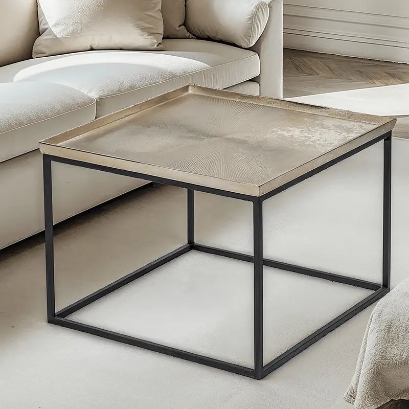Alonzo Gold & Black Metal Square Coffee Table