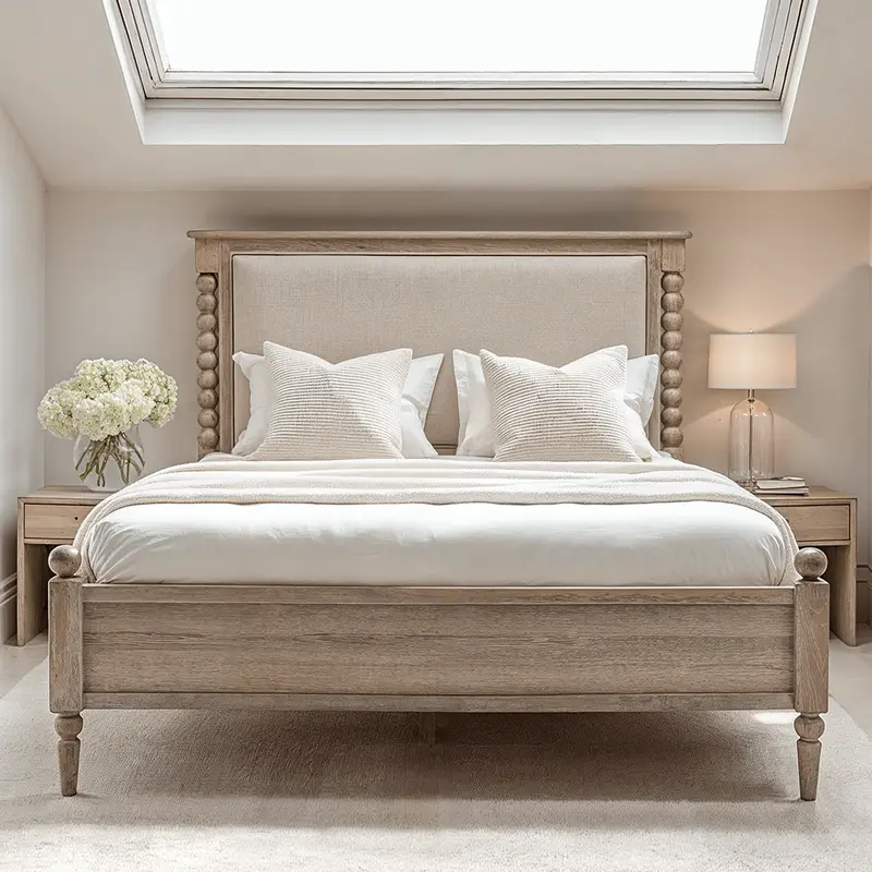 Blenheim Luxury Cream & Lightwashed Wood Upholstered Bed