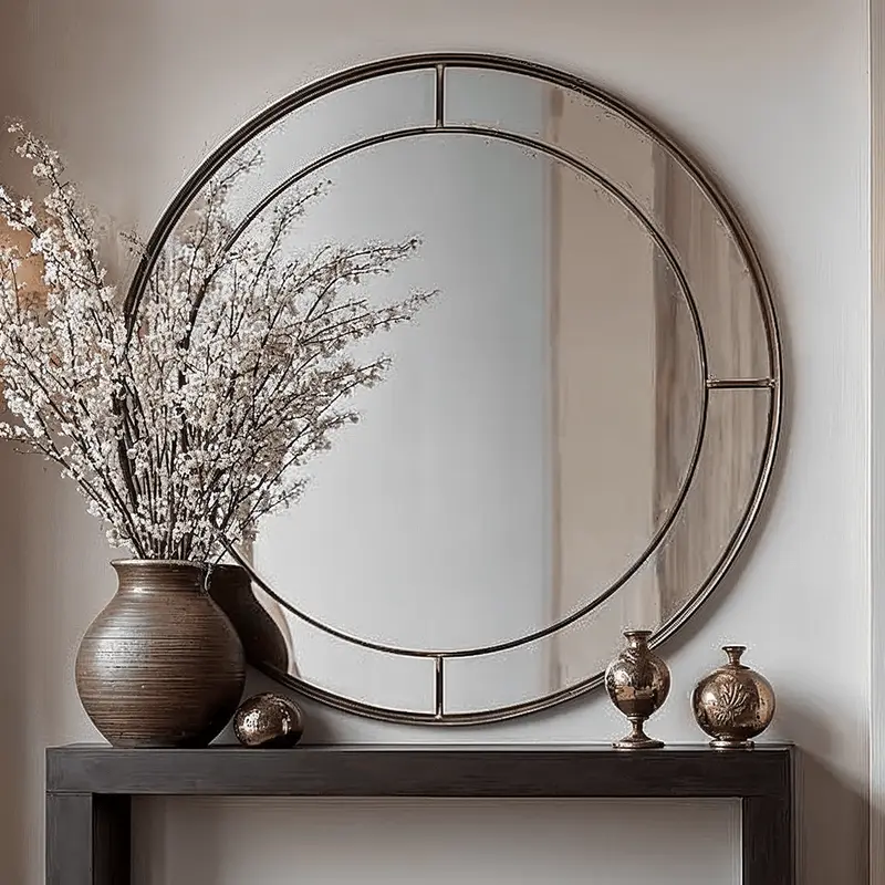 Bronx Large Antique Bronze Round Wall Mirror