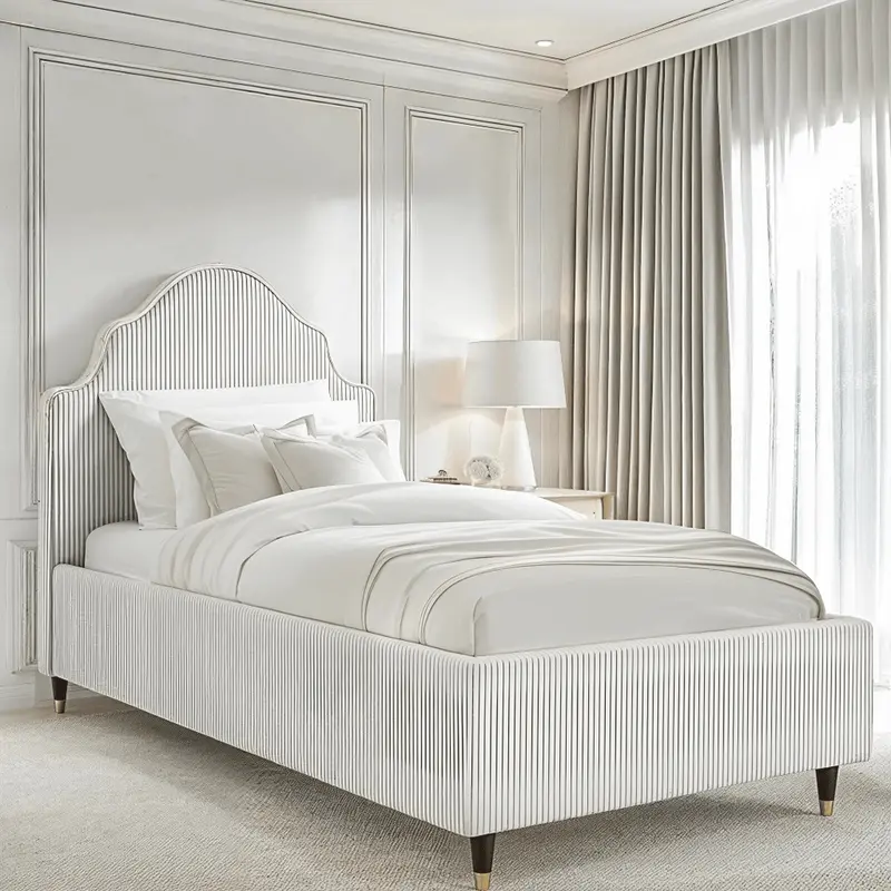 Charleston Grey Striped Luxury Curved Single Bed