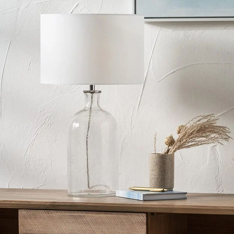 Clarida Clear Textured Glass Table Lamp With White Shade
