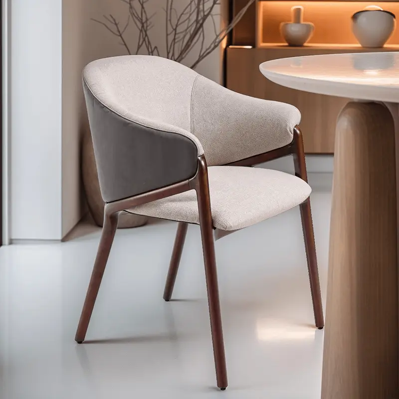 Estee Curved Cream Accent Chair with Walnut Legs
