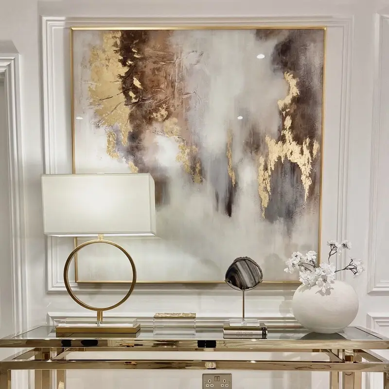 Estela Metallic Gold Abstract Glass Print Wall Art