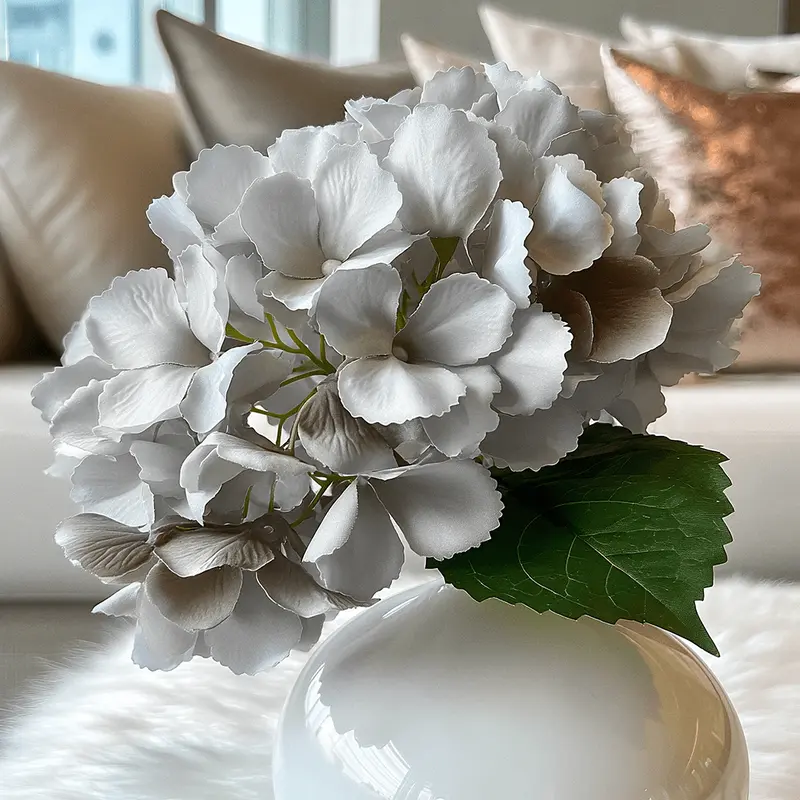 Faux Grey Giant Pom Pom Hydrangea Single Stem Flower