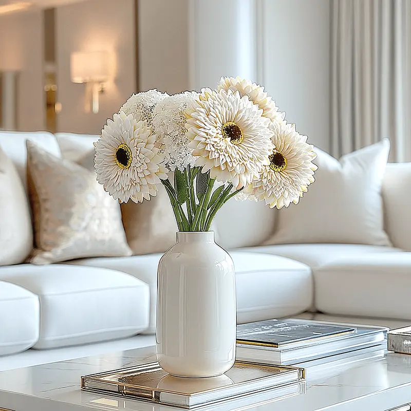 Faux White Flocked Gerbera Single Stem Flower