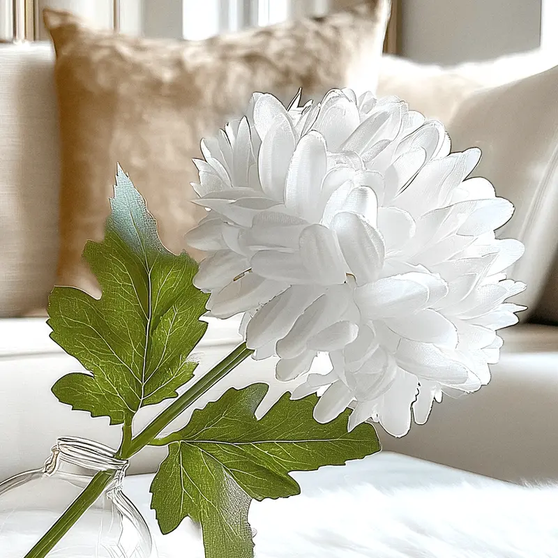 Faux White Pom Pom Single Stem Flower
