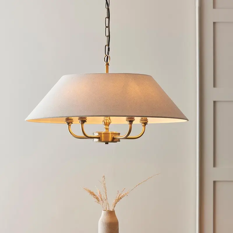 Francesca Gold 5 Light Pendant Ceiling Light with Linen Shade